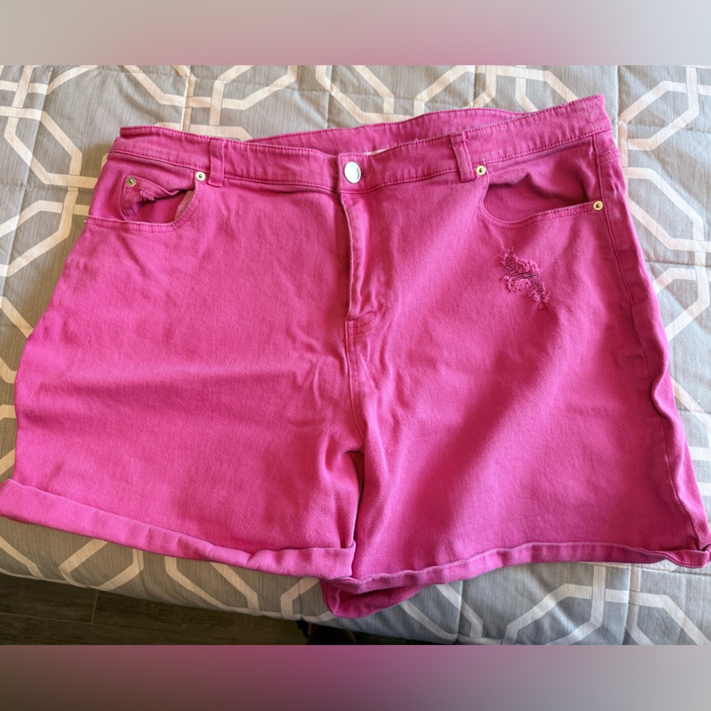 Eloquii Vibrant Pink High-Rise Denim Shorts